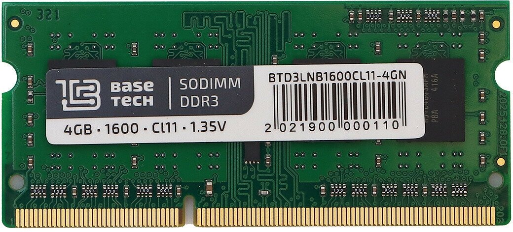 Память DDR3L SODIMM 4Gb, 1600MHz BaseTech (BTD3LNB-1600-CL11-4GN)