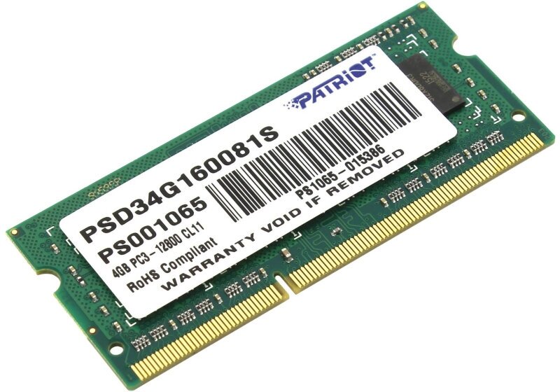 Модуль памяти Patriot DDR3 SO-DIMM 4Gb 1600МГц CL11 (PSD34G160081S) RTL