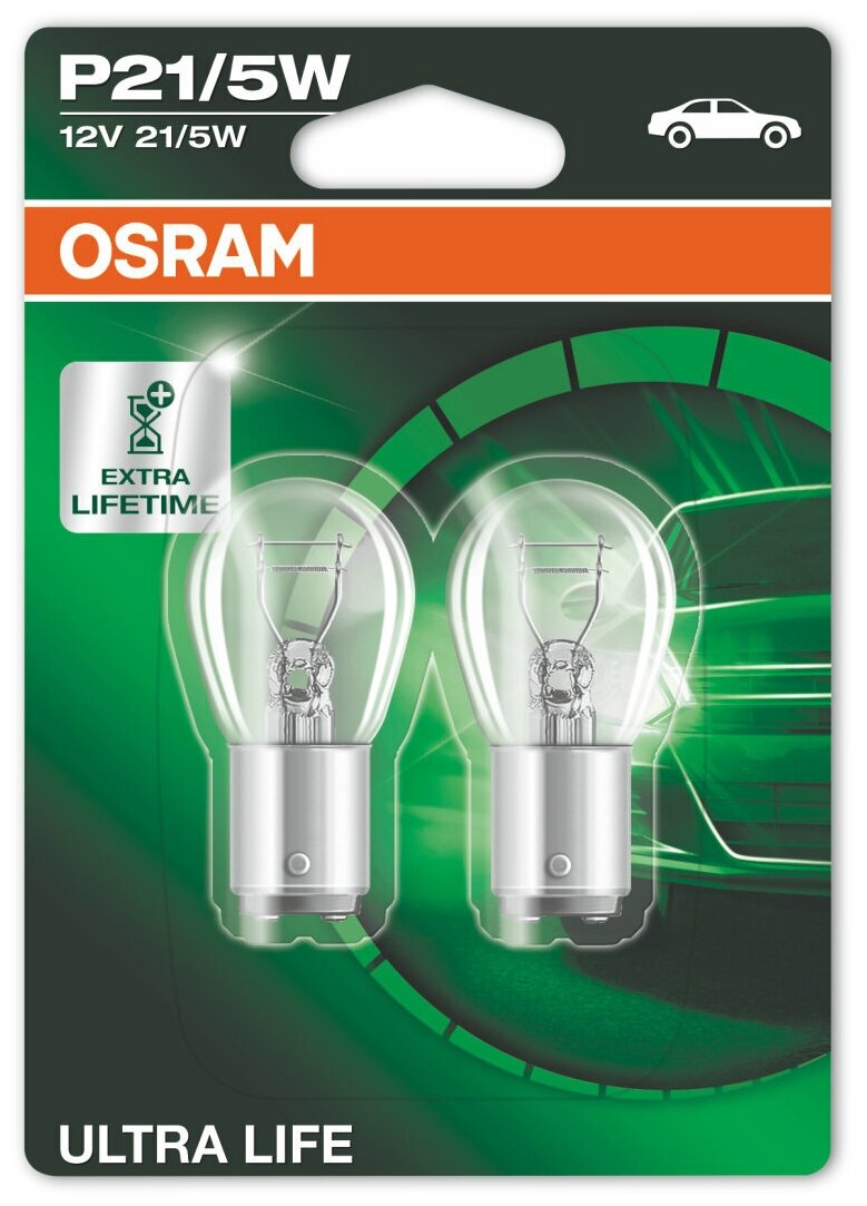 OSRAM 7528ULT-02B к-кт ламп ultra life 2шт. (p21 / 5w) 12v 21 / 5w bay15d ув. срок службы до 4х раз\