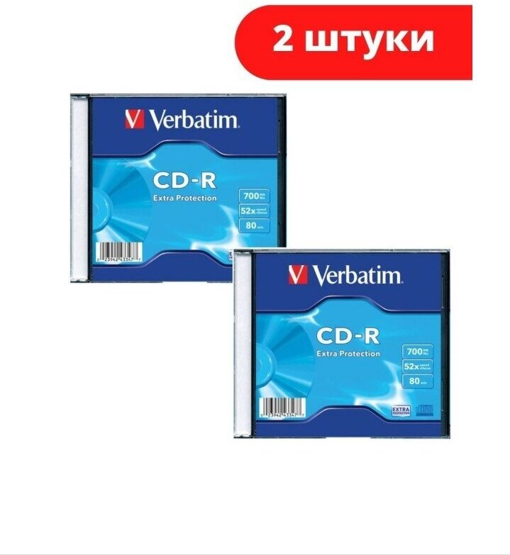 Диск CD-R, 700Mb, 52х, Slim Case 2шт