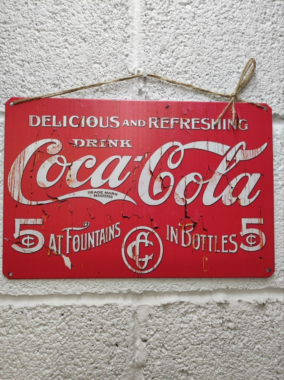 Кока-кола ретро постер табличка металлическая 20 на 30 см, шнур-подвес в подарок