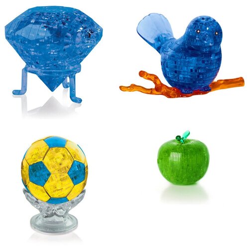 Игрушки классу Головоломка комплект из 4х штук Идея подарка классу Новый год Кристал, Птичка на ветке, Футбольный мяч, Яблоко