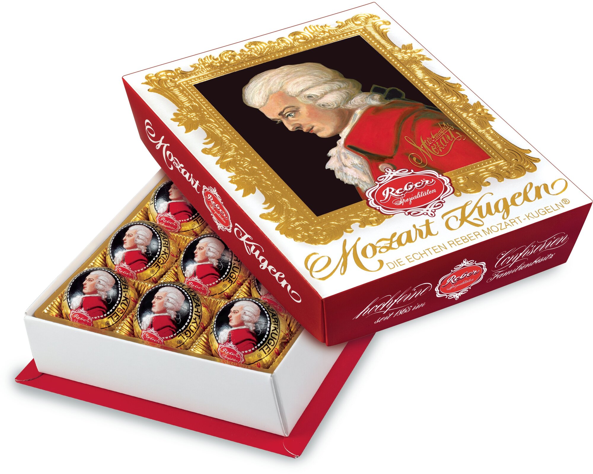 Подарочный набор Reber Mozart Шоколадные конфеты из горького и молочного шоколада, 240 г