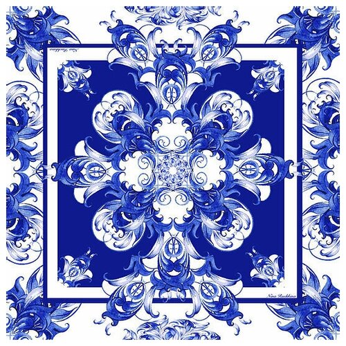 фото Платок гжель в подарочной упаковке 90-90 70% шелк 30% вискоза платки нины ручкиной