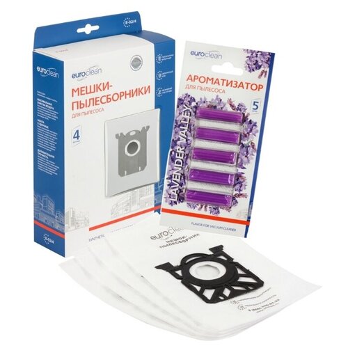 фото Euroclean набор из мешков-пылесборников e-02/4 и ароматизатора "лаванда" белый/фиолетовый 5 шт.