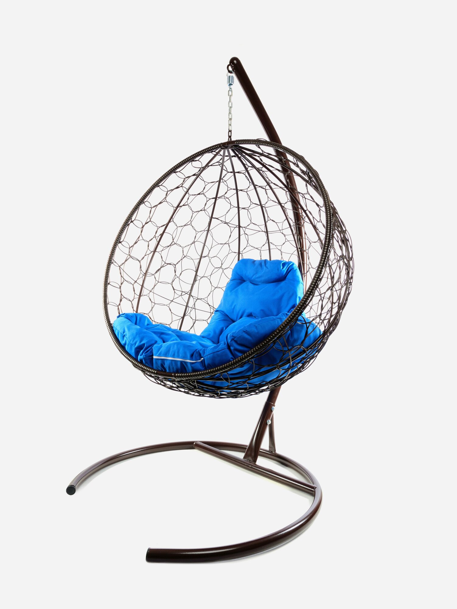 Подвесное кресло ротанг коричневое, синяя подушка - фотография № 6