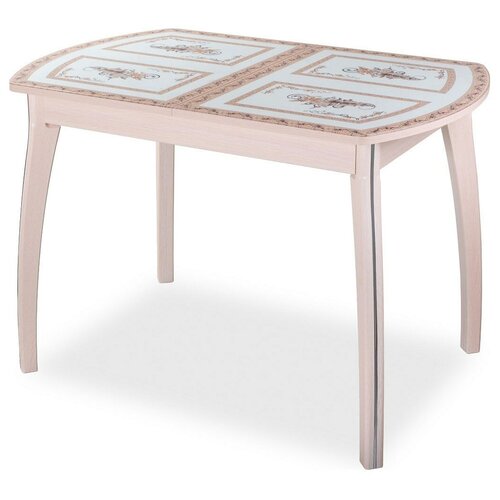 фото Стол кухонный домотека танго по-1 07, раскладной, дхш: 120 х 80 см, длина в разложенном виде: 157 см, мд ст-72 молочный дуб с растительным орнаментом 07 вп мд молочный дуб