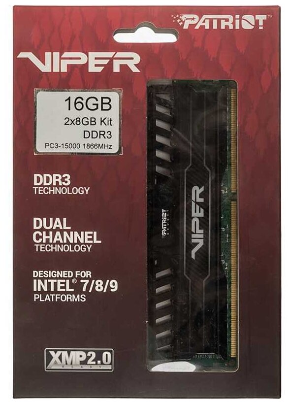 Оперативная память 16Gb DDR-III 1866MHz Patriot Viper 3 Black Mamba (2x8Gb KIT) (PV316G186C0K) - фотография № 4