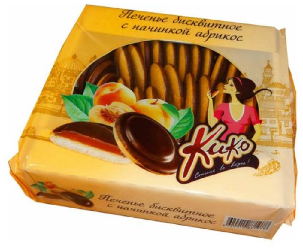 Печенье Кико бисквитное с начинкой Абрикос в темной глазури, 1.2 кг - фотография № 2