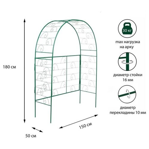Арка садовая, разборная, 180 × 150 × 50 см, металл, зелёная, «Беседка»