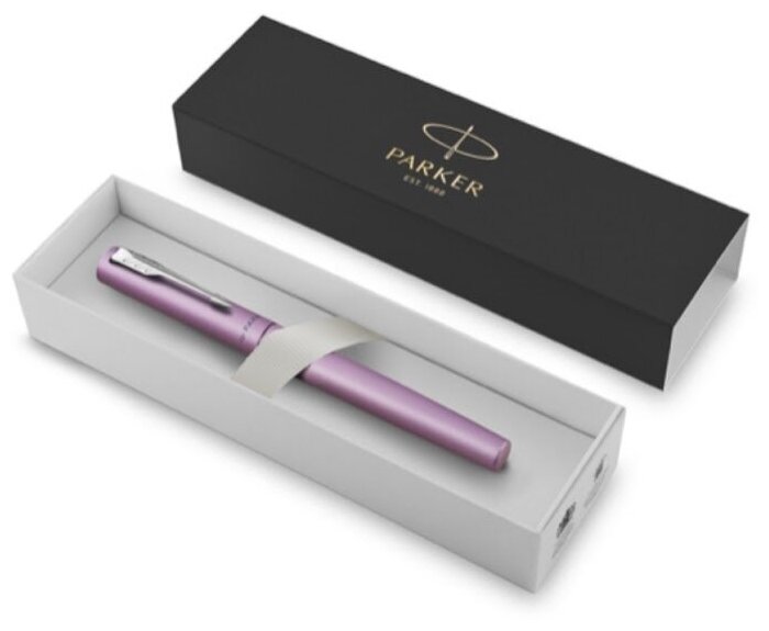 Ручка-роллер подарочная " Parker " Vector XL Lilac, черная 0,1 мм, корпус- нержавеющая сталь, цвет корпуса- лиловый, подарочный футляр