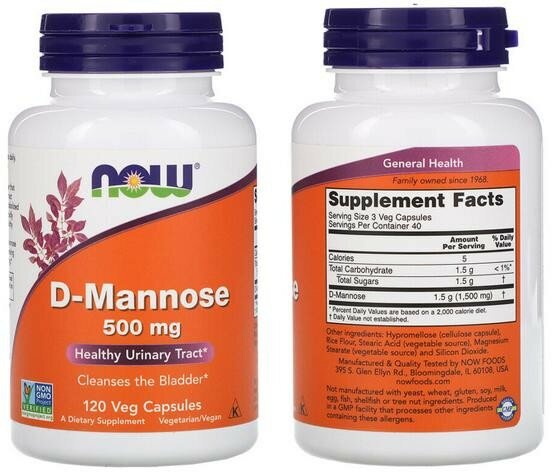 NOW Foods, D-Mannose, 500 mg, D-манноза, 500 мг, 120 вегетарианских капсул