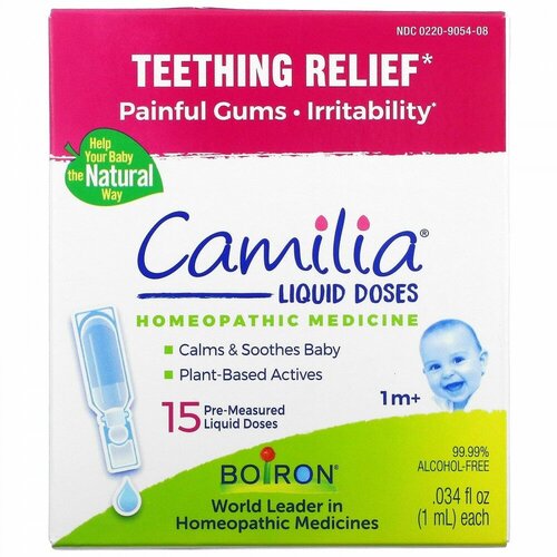 Boiron, Camilia, Teething Relief, 1 Months & Up, 15 Pre-Measured Liquid Doses, .034 fl oz (1 ml) Each