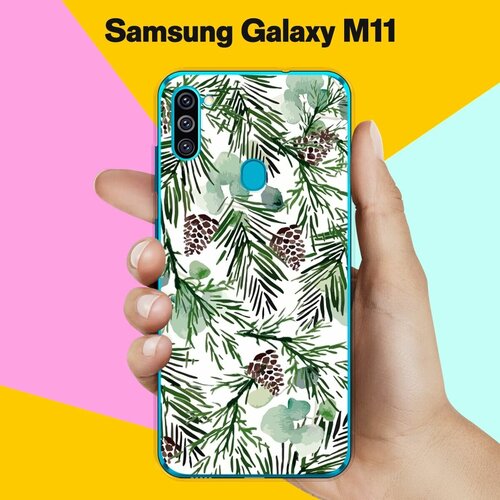 Силиконовый чехол на Samsung Galaxy M11 Шишки на елке / для Самсунг Галакси М11 жидкий чехол с блестками деда мороз в санках на samsung galaxy m11 самсунг галакси м11