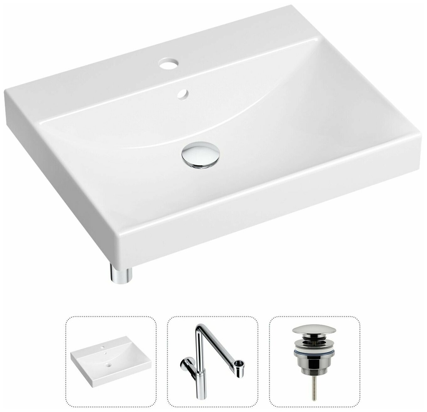 Врезная раковина в ванную Lavinia Boho Bathroom Sink 21520587 в комплекте 3 в 1: умывальник белый, донный клапан и сифон в цвете хром