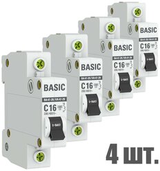 Автоматический выключатель EKF 1P 16А (C) 4,5kA ВА 47-29 EKF Basic 4 штуки
