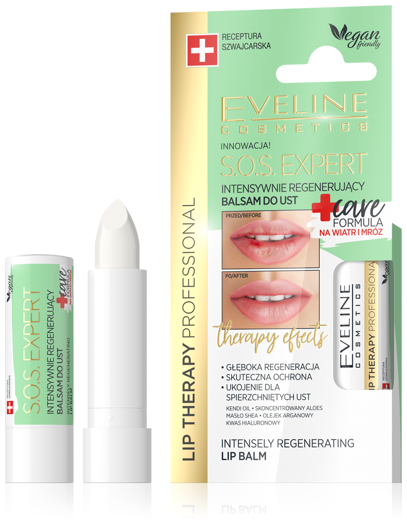 Бальзам для губ EVELINE «LIP THERAPY PROFESSIONAL», S.O.S.EXPERT интенсивно регенерирующий