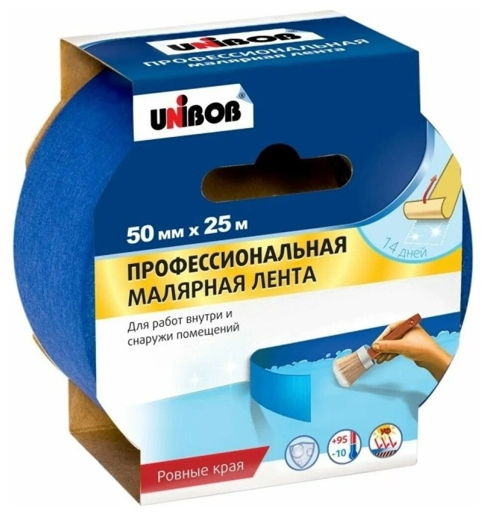 Клейкая лента малярная Unibob 50мм х 25м профессиональная