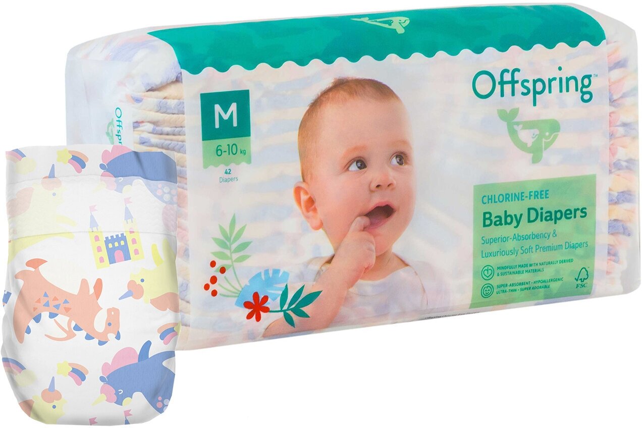 Offspring подгузники, M 6-10 кг. 42 шт. расцветка Единороги