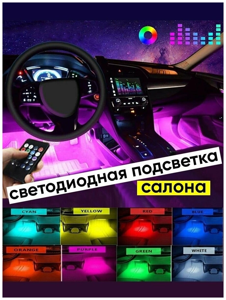 Светодиодная подсветка салона автомобиля посветка ног автомобильная светодиодная лента с пультом 36 диодов USB