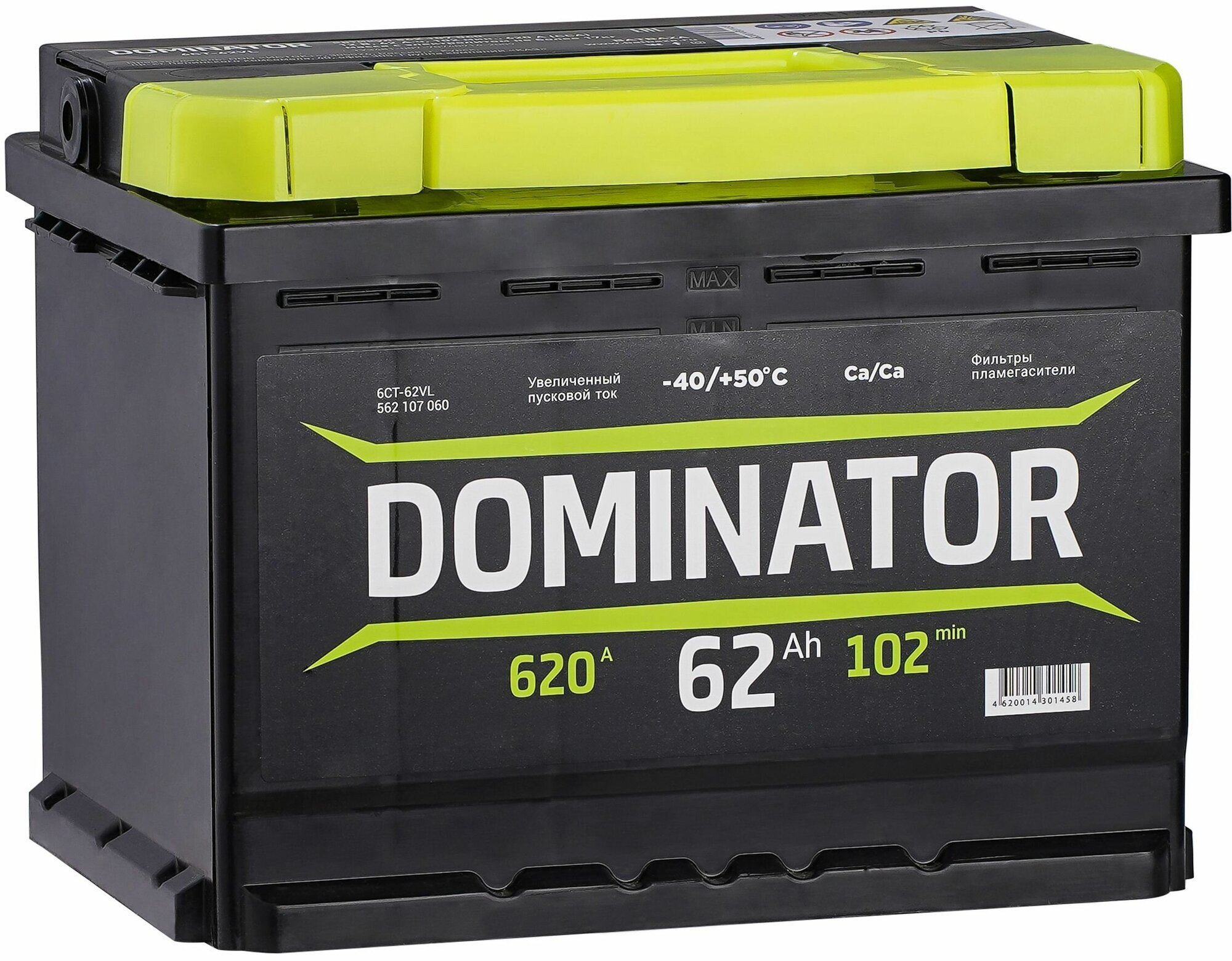 Автомобильный аккумулятор DOMINATOR 6ст- 62 (LR) обратная полярность
