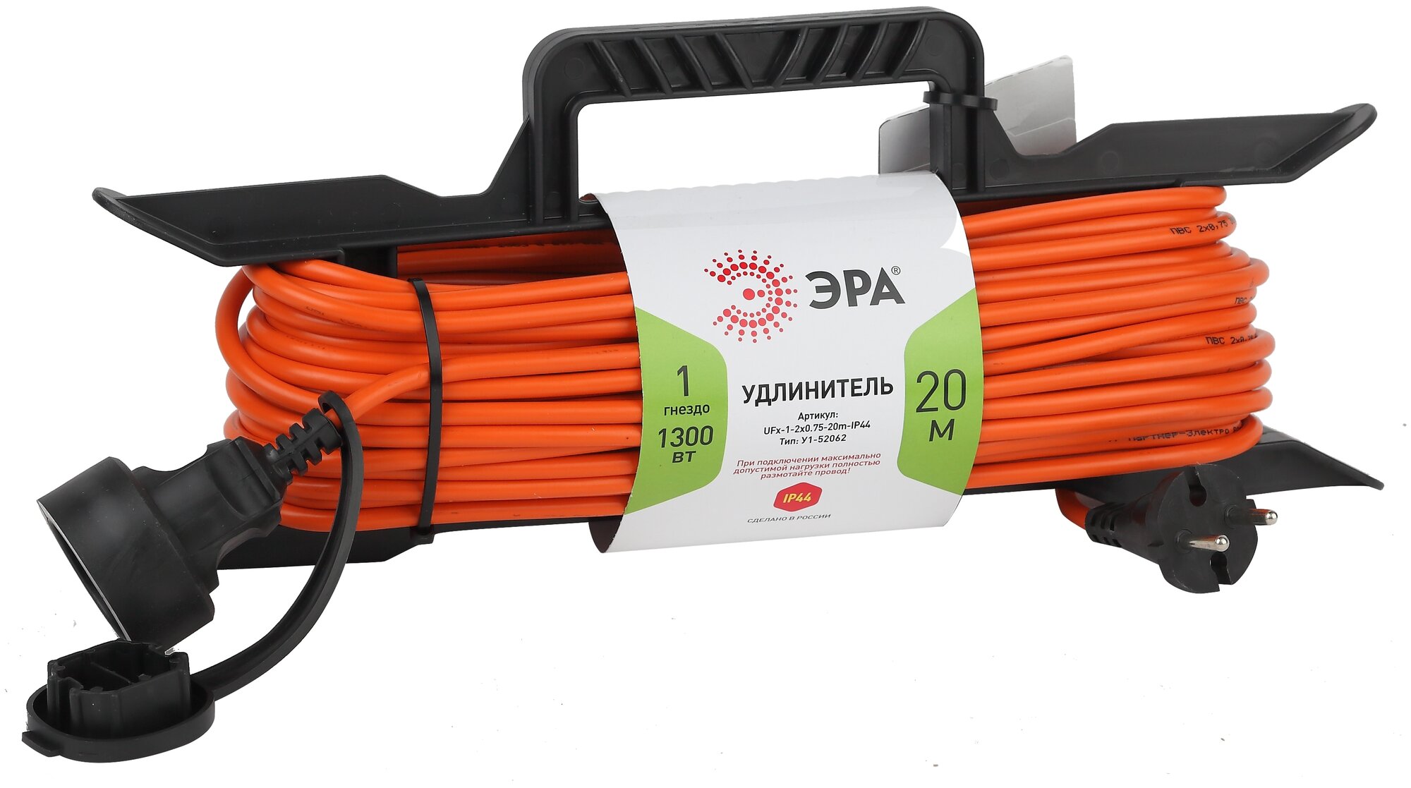 Удлинитель силовой UFx-1-2x0.75-20m-IP44 на рамке б/з 1 гн 20м ПВС 2x0.75 Эра