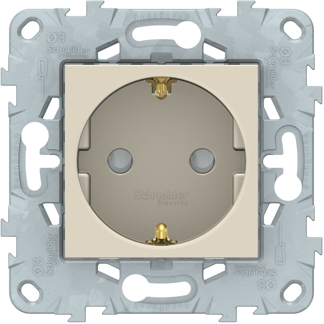 Розетка одинарная 1 м с заземлением со шторками Unica NEW бежевый 16А быстрозажимные контакты встроенный монтаж (Schneider Electric), арт. NU505744