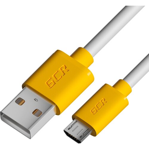 GCR Кабель 0.5m MicroUSB, белый, желтые коннекторы, быстрая зарядка, 28/24 AWG, GCR-53220 Кабель Greenconnect 0.5 м (GCR-53220)