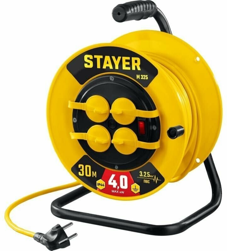 STAYER М-325 ПВС 3х2.5 30м 4000Вт IP44, Силовой удлинитель на катушке (55064-30) - фотография № 4