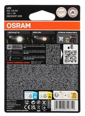 Лампа W5W светодиодная 12V 1W 6000k LEDriving 2шт., Osram, 2825dwp02b ::  Магазин Запчасти для иномарок в Брянске Detali32