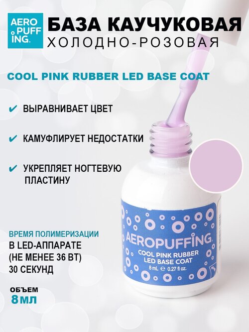 Aeropuffing, база каучуковая холодно-розовая Cool Pink Rubber LED Base Coat, 8 мл