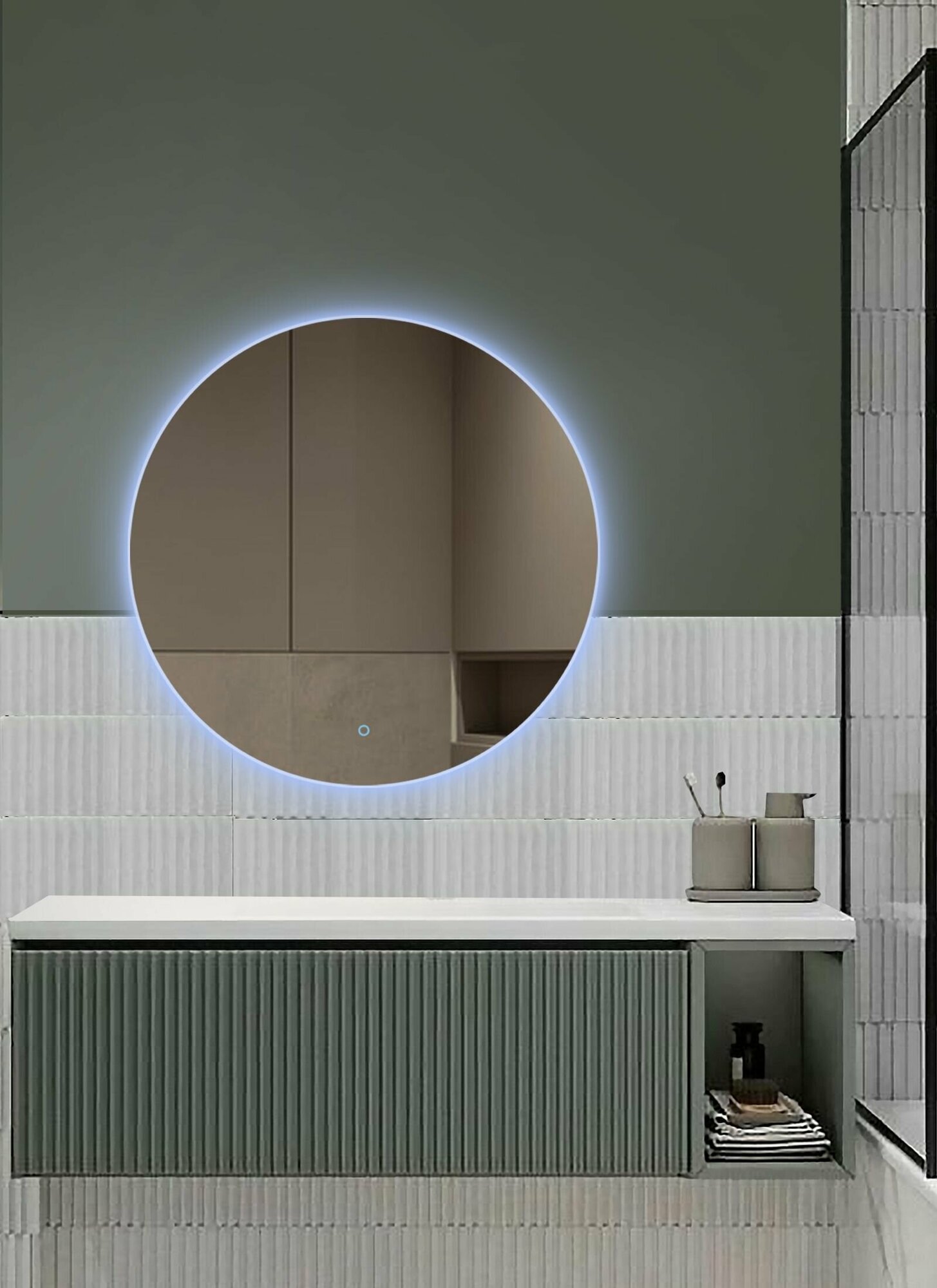 Зеркало для ванной Sun D45 круглое "парящее" с холодной LED-подсветкой - фотография № 4