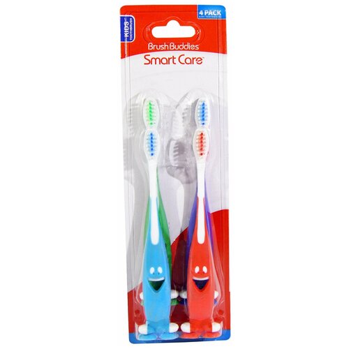 Купить Brush Buddies, Smart Care, Набор детских зубных щеток, 4 цвета, на присосках, BrushBuddies, Зубные щетки