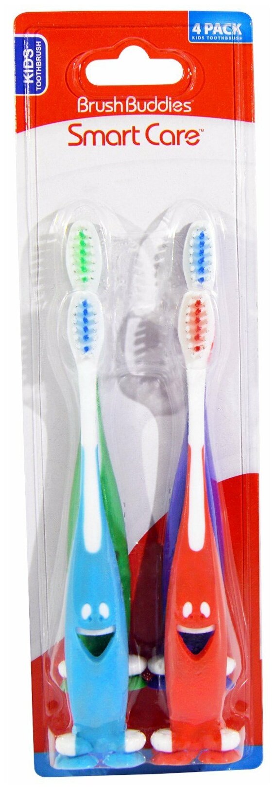 Brush Buddies, Smart Care, Набор детских зубных щеток, 4 цвета, на присосках