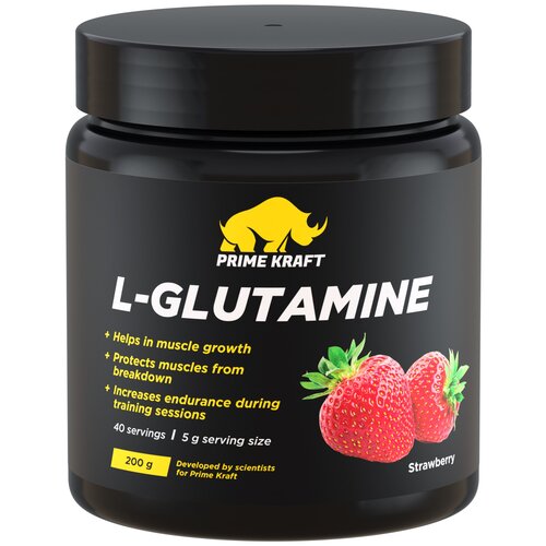 Аминокислота Prime Kraft L-Glutamine, клубника, 200 гр. аминокислота pure protein l glutamine яблоко 200 гр
