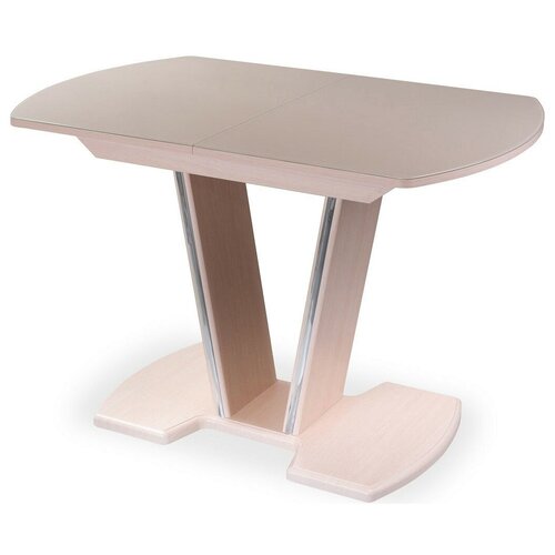 фото Стол кухонный домотека танго по-1 03, раскладной, дхш: 120 х 80 см, длина в разложенном виде: 157 см, мд ст-крем молочный дуб/стекло крем 03-1 мд молочный дуб