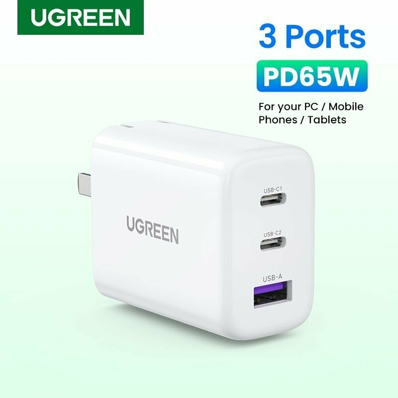 Зарядное устройство сетевое UGREEN 90496 65W, 2*USB Type-C, USB Type-А, белое - фото №9