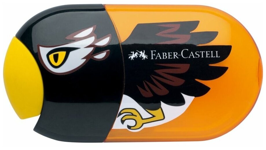 Точилка пластиковая с ластиком Faber-Castell "Eagle", 2 отверстия, контейнер