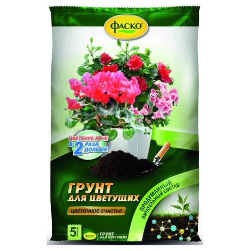 Грунт Фаско Цветочное счастье для цветущих зеленый, 5 л, 2 шт. удобрение florika для цветущих растений 0 3 л лама торф