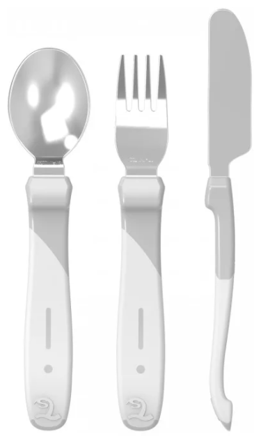 Набор приборов Twistshake (ложка+вилка+ножик) нержавеющая сталь белый - фото №1