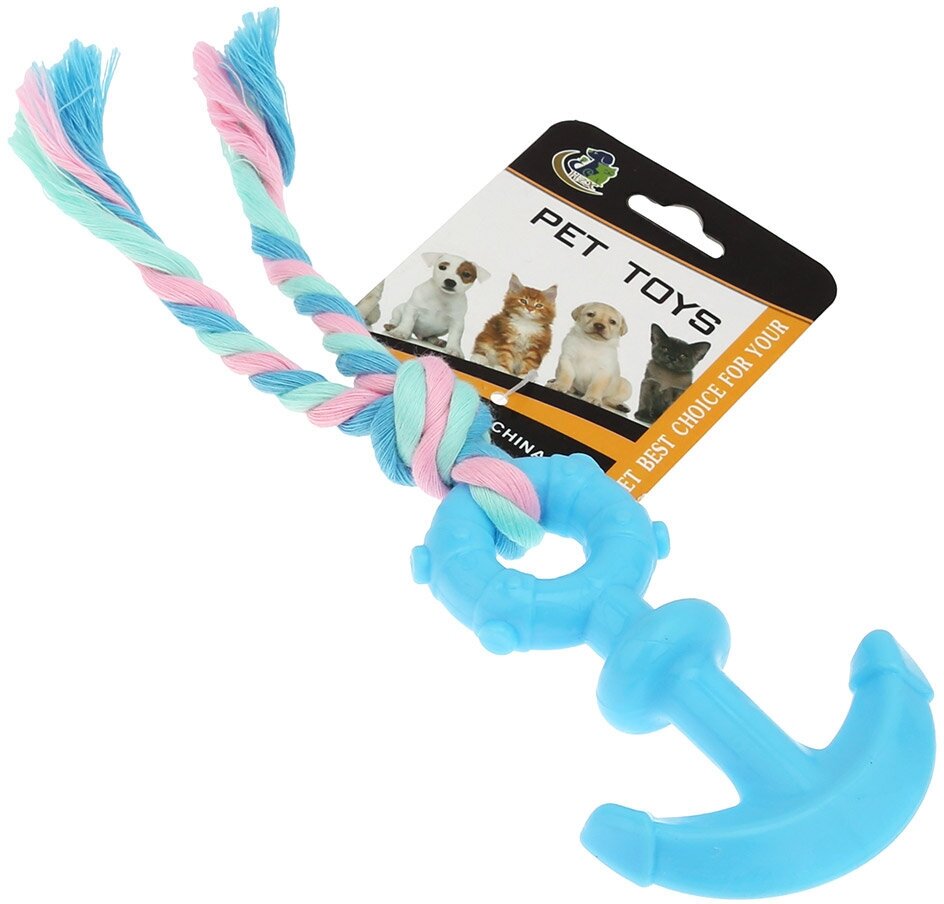 "Пэт тойс (Pet toys)" Игрушка для собаки "Якорь" 10,5х6,5см h2,7см, общий размер 22,5х6,5х2,7см, резиновая, с веревкой, на картоне, цвета в ассортименте: голубой, розовый, бирюзовый (Китай) - фотография № 4