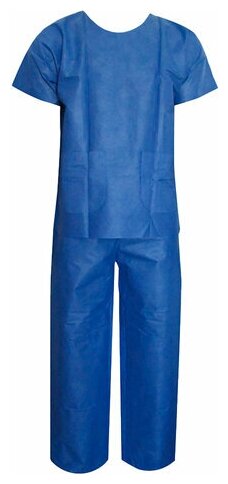 Костюм хирургический синий (рубашка и брюки) 56-58 р, спанбонд 42 г/м2, гекса ш/к 36809