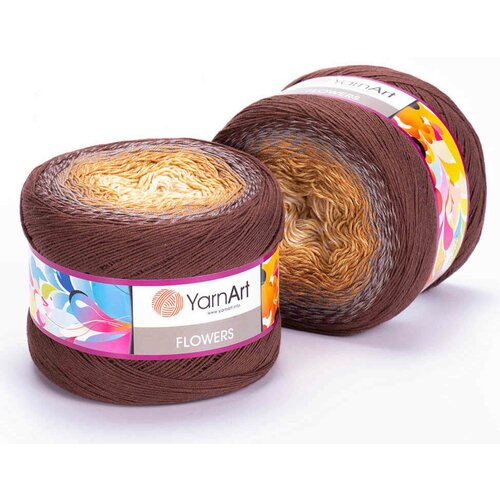 пряжа yarnart flowers vivid малиновый коричневый белый 501 55%хлопок 45%акрил 1000м 250г 3шт Пряжа YarnArt Flowers коричневый-какао-песочный-белый (284), 55%хлопок/45%акрил, 1000м, 250г, 3шт