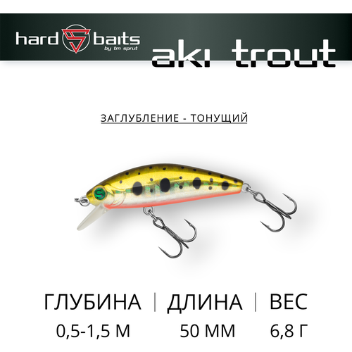 Воблер Sprut Aki Trout 50S (Sinking/50mm/6,8g/0,5-1,5m/GDN)