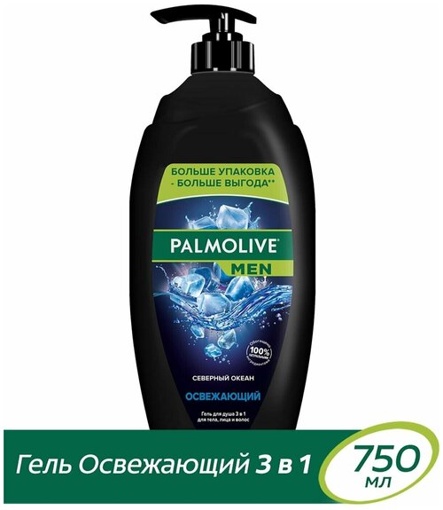 Palmolive / Гель для душа Palmolive Men Северный океан 3 в 1 для тела лица и волос освежающий с морскими минералами мужской 750мл 2 шт