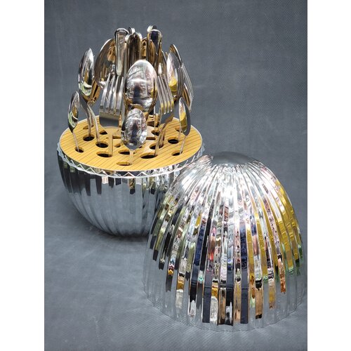 Кухонный набор столовых приборов в форме Яйца зеркальный , подарочный , декоративный , десертный (24в1 на 6 персон)