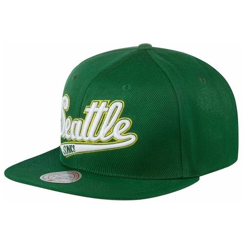 фото Бейсболка с прямым козырьком mitchell ness 6hssjs19079-ssugnwh seattle supersonics nba, размер one mitchell & ness