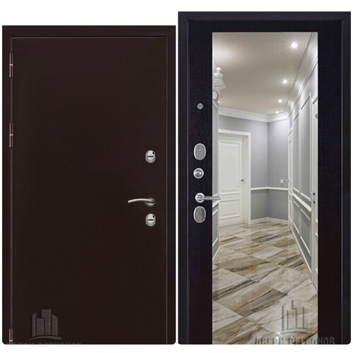 Входная дверь для дома термо 3, внутренняя панель с зеркалом 1001 MAXI, цвет шоко велюр, размер по коробке 888х2052, левая