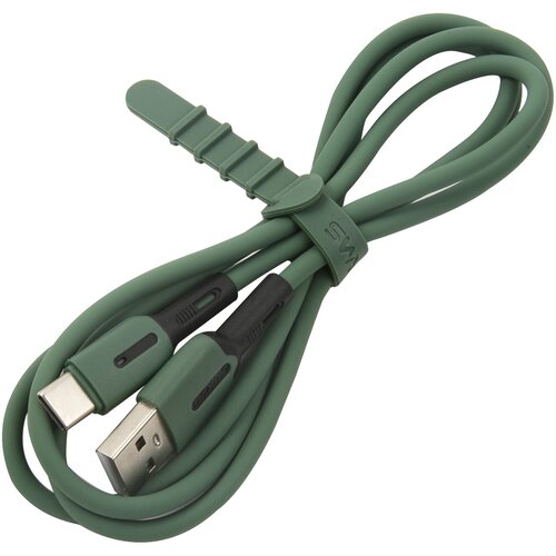 Дата кабель USB - Type-C USAMS-SJ433 с индикатором, силиконовый 1 м/Провод USB - Type-C разъем/Зарядный кабель, темно-зеленый (SJ433USB02)