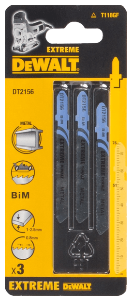 Пилка д/лобзика п/мет. BIM EXTREME. 76x51x0.8х2.5 мм, T118GF 3шт DeWalt DT2156-QZ